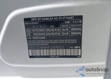 2019 Mercedes-Benz Gla 250 z USA, uszkodzony, nr VIN WDCTG4EB4KU008022